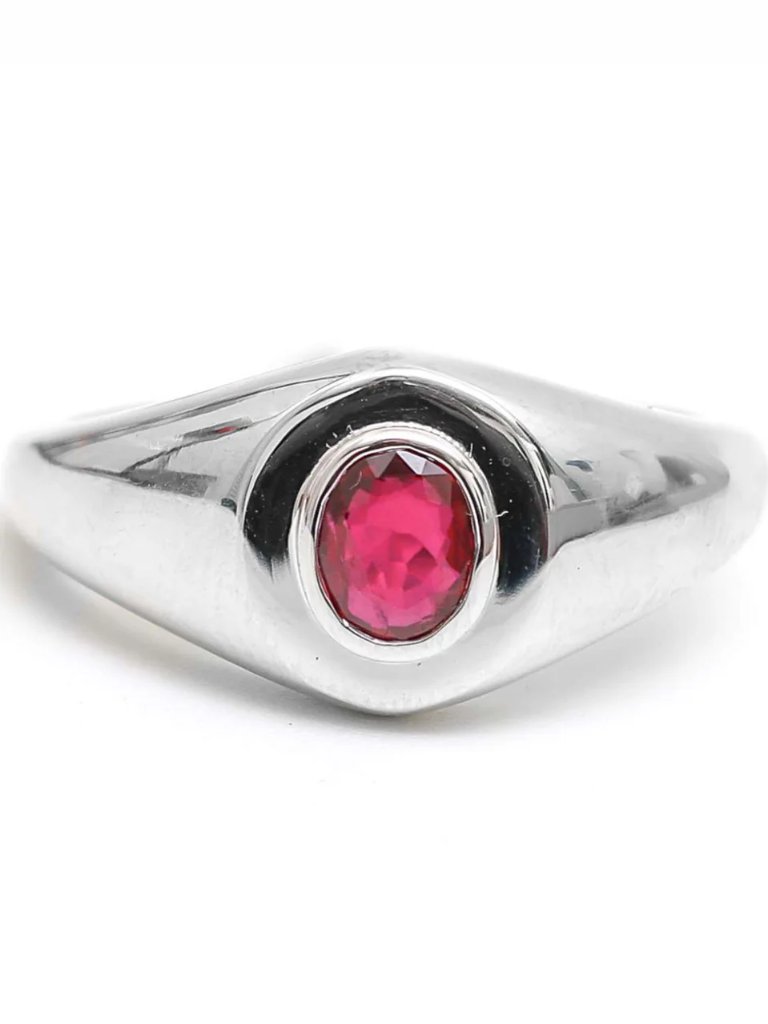 Oval Ruby Bezel 14k White Gold 18k Custom Signet Ring